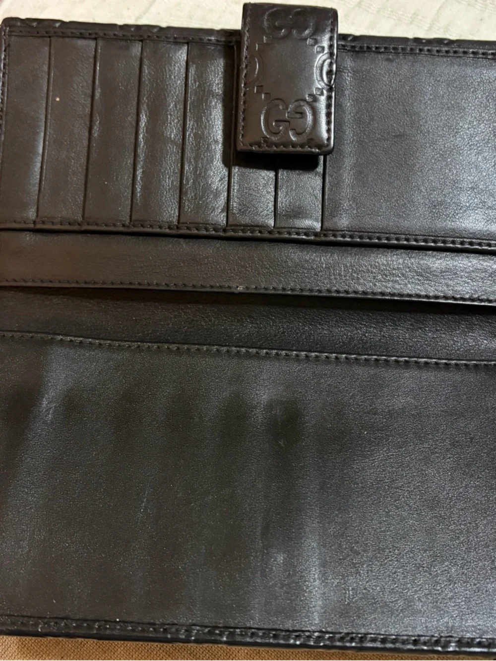 Gucci Dark Brown Embossed GG Leather Long Wallet with Gold Double G - Picture 8 of 10